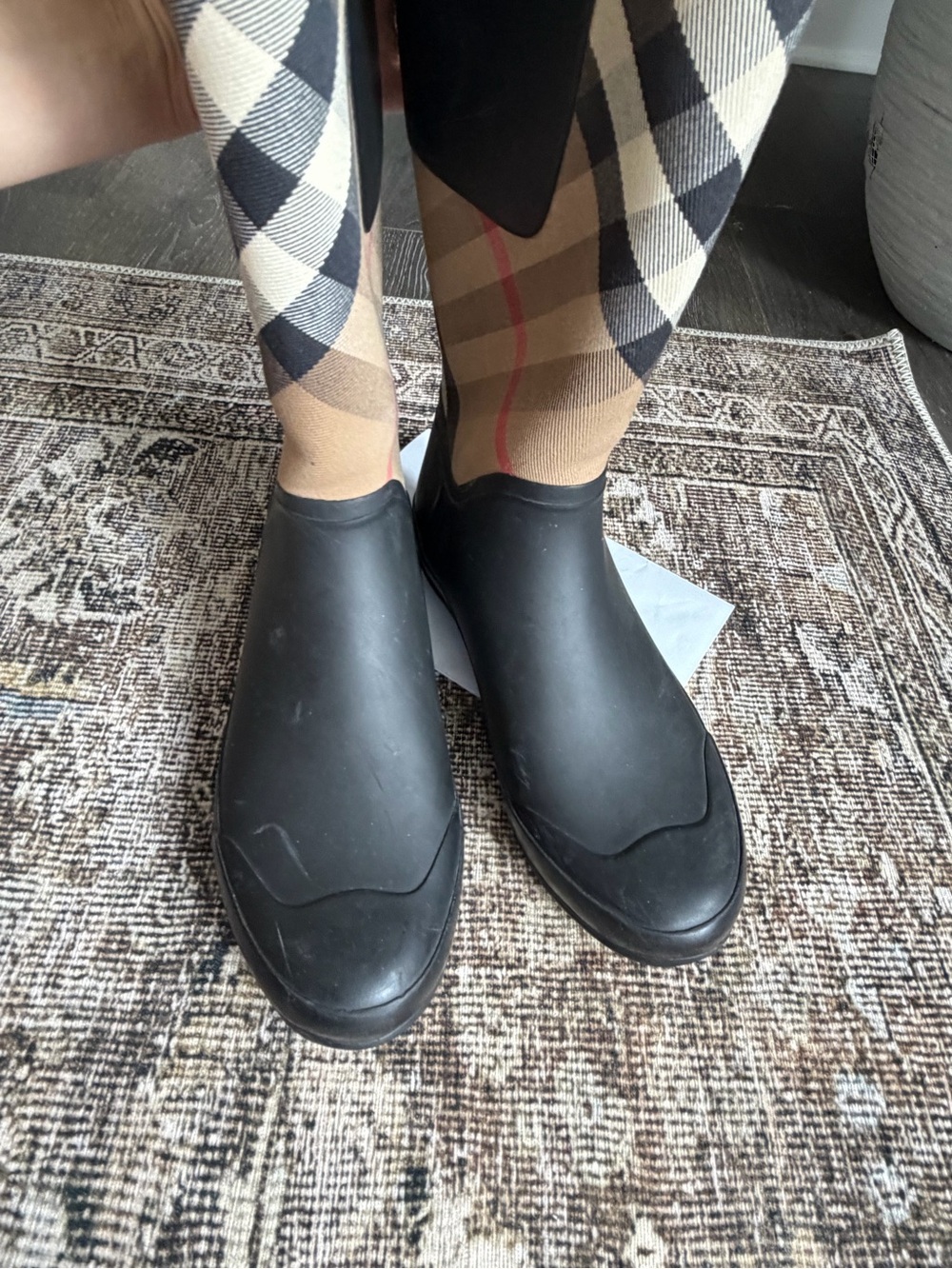 Burberry Classic Plaid Tall Rain Boots - Black & Beige - Picture 3 of 8